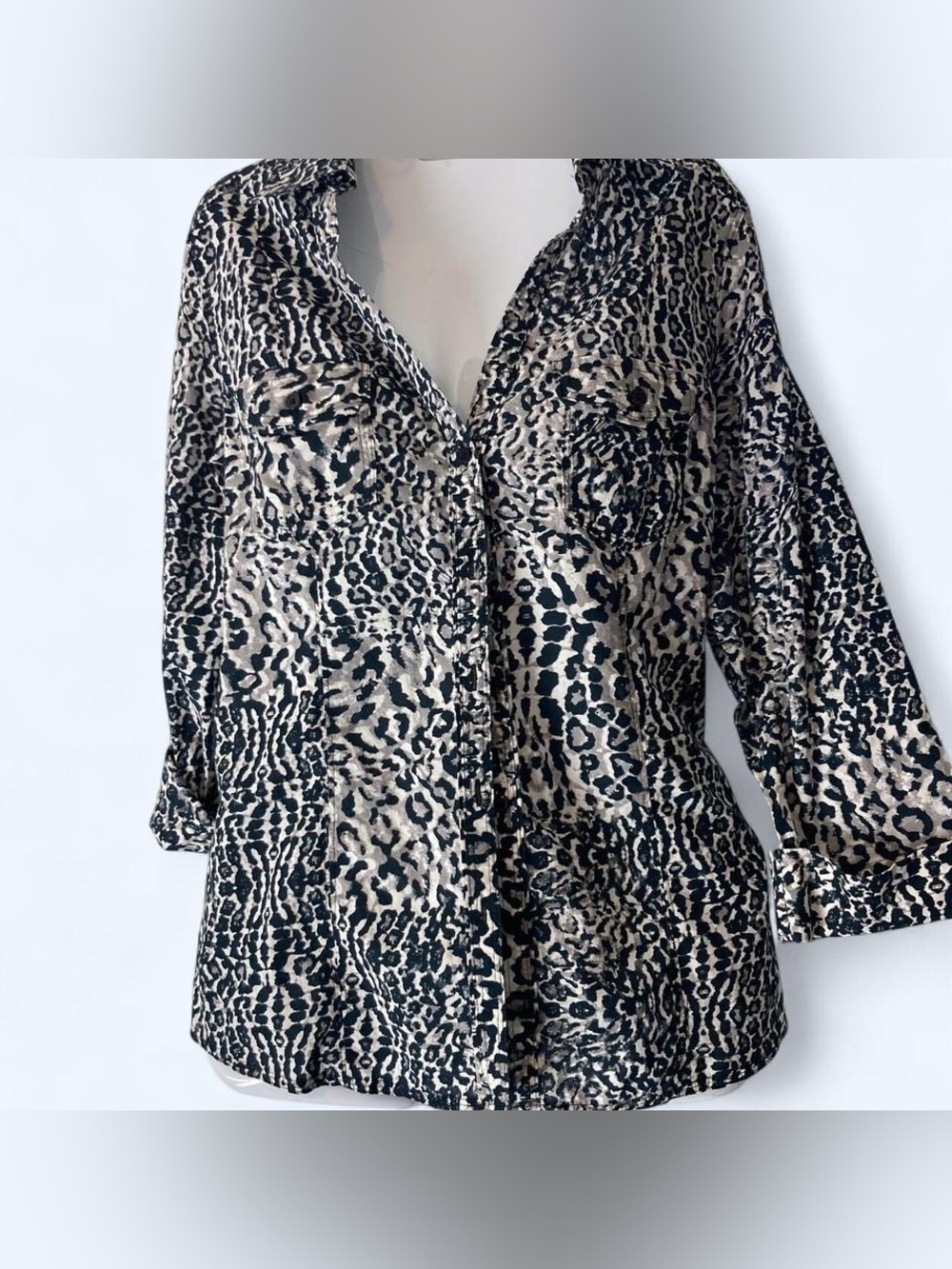 Foxcroft leopard print button up blouse 12